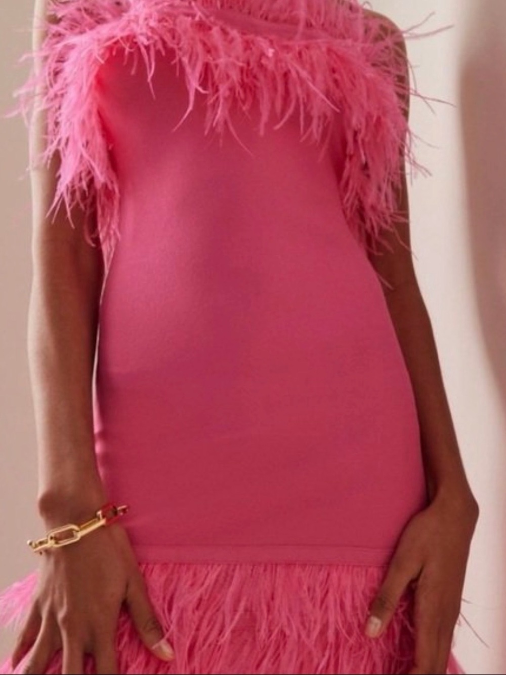 STAUD Pink Feather-Trim Mini Dress